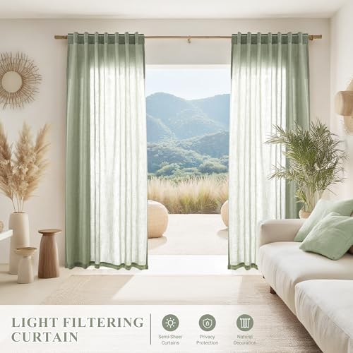 Image of Joywell Extra Long Linen Curtains 120 Inches for Living Room Sage Green