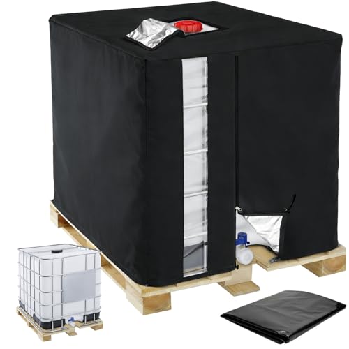 IBC Tank Abdeckung 420D Oxford Abdeckplane für 1000L Wassertank IBC Container Abdeckung UV Schutz Schutzhülle Regenwassertank Container Cover mit Sichtfenster 120 x110 x116 cm-Schwarz