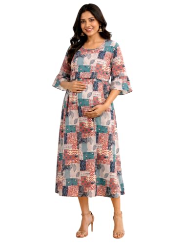 Image of RITIJYA Zipless Feeding Kurta Dress for Women | Maternity Nursing Kurti, No-Zip Easy Access | Extra Pleats Pre to Post Pregnancy | Quick-Dry Fabric | S-4XL