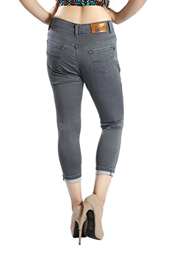 Image of FCK-3 Stretchable Denim Solid Mid Waist Knee Length Button Closure 5 Pocket Capree for Women