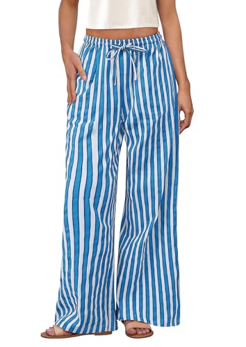 PRETTYGARDEN Women's Wide Leg Lounge Pants 2025 Summer Drawstring Elastic Waist Comfy Striped Pajama Bottoms Trendy Clothes