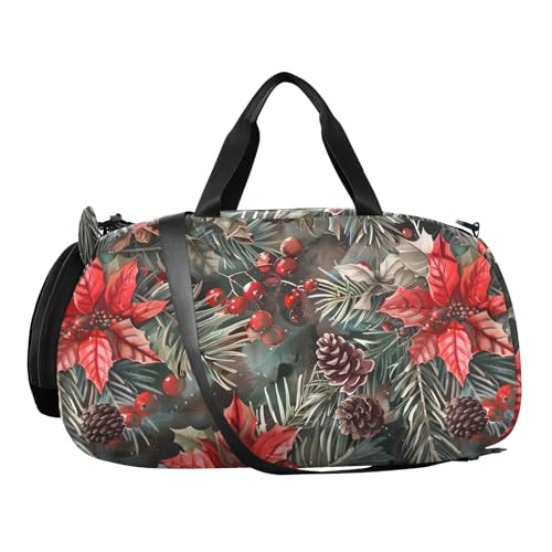 Duffle Bag for Boys or Girls with Shoes Compartment, Red Brown Leaves Sports Travel Bag Overnight2