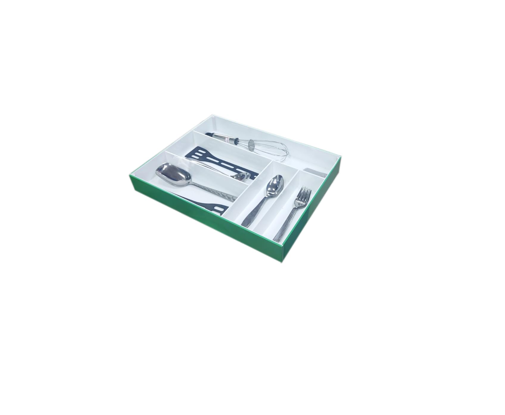 WINACO Sunny Green & White Acrylic Plastic (16" x 12" x 2") Cutlery Tray for Kitchen Drawer | Cutlery Holder Organiser Storage Tray