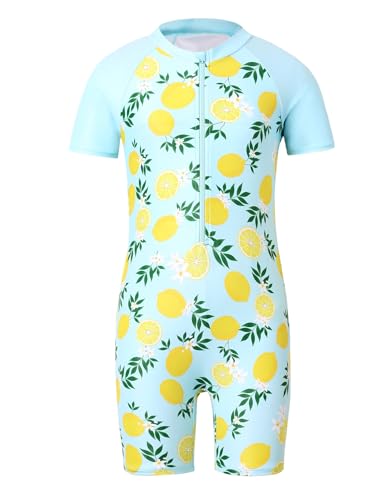 PATPAT Girls Swimsuit Short Sleeve Rashguard One Piece Swimwear Zipper Bathing Suit (Age 2-14)