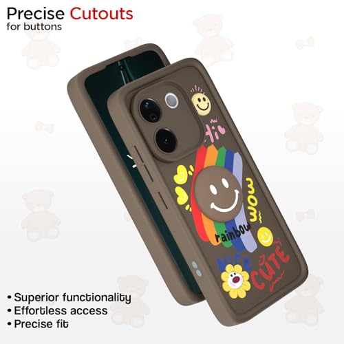 Image of Pikkme Back Cover for Vivo T3 Pro 5G / iQOO Z9s Pro 5G | Soft Silicone| Cute Rainbow Smile & 3D Cartoon Flower Design | Shockproof Raised Camera Protection Bumper Case (Brown)