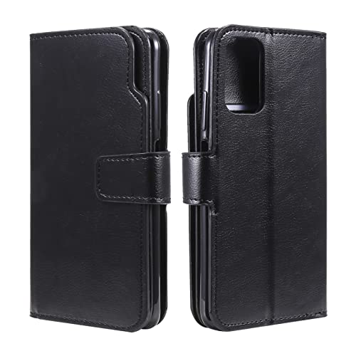 Boîtier Redmi Note 10 en cuir noir, étui portefeuille avec rabat de protection et clapet support