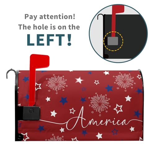 Image of 4th of July Mailbox Cover Magnetic 25.5 inchx21 inch Patriotic America Stars Fireworks Decorative Mailbox Wrap Independence Day Letter Post Cover Large Size for Garden Yard Outdoor