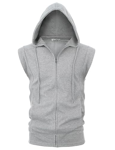 Image of Ohoo Mens Slim Fit Sleeveless Lightweight Zip Up Hooded Sweatshirt Vest Hoodie