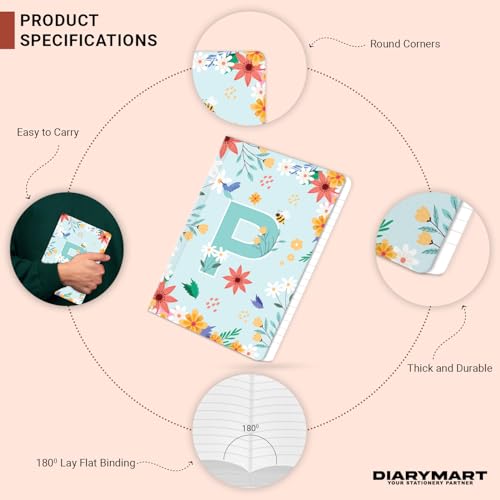 Image of Initial P Premium Soft Bound Notebook Diary for Girls and Women (B6, 90 GSM, 160 Ruled Pages) Floral Design Notebook Journal Diary