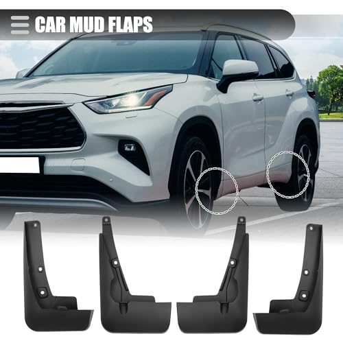 Image of Motoforti Car Mud Flaps, Splash Guards, for Toyota Highlander Sport 2020-2023, Plastci, with Screw, Black, 1 Set