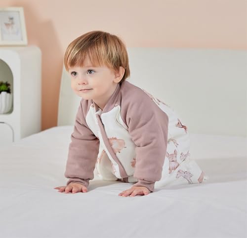 Chilsuessy Baby Winter Schlafsack 3.5 Tog Babyschlafsack mit Füssen Strampler Winterschlafsack mit abnehmbar Ärmel Schlafanzug Kinder Schlafsack, 3.5 Tog/Süßer Hund, L/Baby Höhe 95-105cm