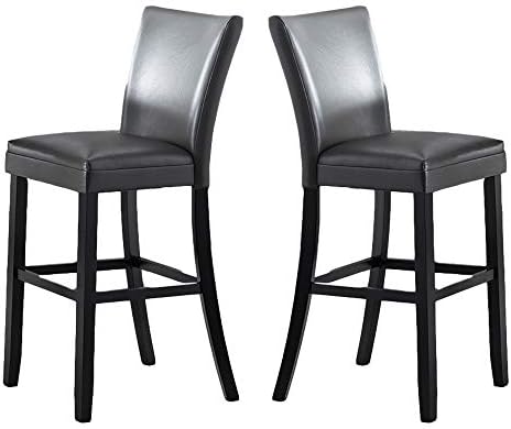 Oak Wood Kitchen Dining Living Room Chairs MZQYGL PU Leather Padded Chair with Back Solid Wood Legs Set of 2, Vintage Bar High Chair (Black)