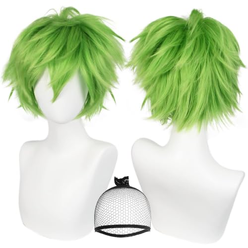 ANOGOL Short Golden Green Men's Cosplay Wig Light-green Wig for Halloween