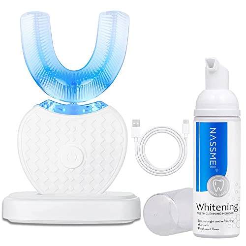 Automatic Ultrasonic Toothbrush U-Shaped 360 Electric Toothbrush for Adults Smart Electric Toothbrushes for Travel Home Dual-use USB Charging (White)
