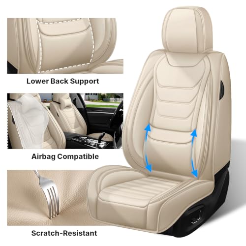 Image of for GMC Terrain 2010-2025 Seat Covers 2P (Beige) | Waterproof car seat cover, anti-slip, breathable. Airbag compatible. Seat heating works. Easy clean. Durable stitching.