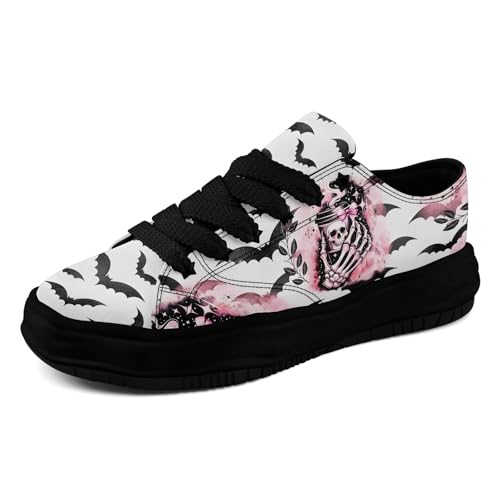 Gothic Skull Print Sneakers for Men Women – Low Top Canvas Shoes with Rubber EVA Sole, Punk Streetwear Fashion