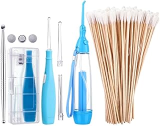 Tonsil Stone Remover Set, 1 Manual Pump Type Low Pressure Irrigator Oral Water Pick, 1 Tonsil Stone Remover with LED Light, 1 Stainless Steel Removal Tool and 100 Long Swab to Get Rid of Bad Breath