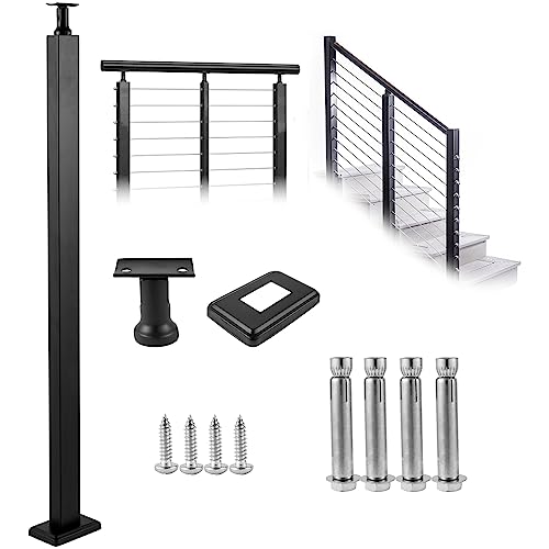 VEVOR Poste de Barandilla 106,7x5x5 cm Barandilla para Escalones con Accesorios de Montaje Columna del Pasamano de Acero Inoxidable con Soporte de Montaje para Terraza Jardín interior/Exterior, Negro