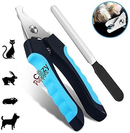 COZY PUPPIES Pet Nail Clipper Animal Claws Scissor & Free Nail File, with Safety Lock and Protective Guard to Avoid Over Cutting - Suitable for Dogs Cats Birds - Color May Vary