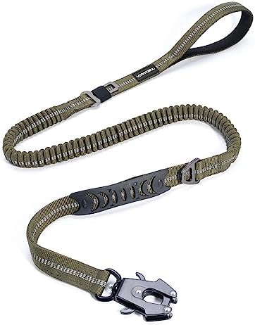 Heavy Duty Dog Leash with Comfortable Padded Handle and Highly Reflective Threads, 4-6FT Power Stretch Dog Leash for Medium Large Dogs Training Walking. Army Green