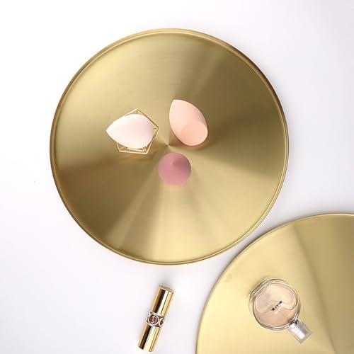 FREELOVE Gold Tray, Round Brass Serving Platter, Bar Circle Decorative Plate, Coffee Table Metal Decor Dishes, Brushed Hammered Coasters, Counter Bathroom Kitchen Dessert Cart Display Food, 12 inch - Image 8