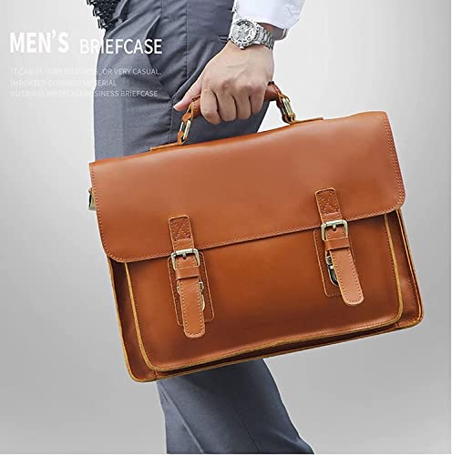 Messenger Bag, Leather Briefcase for Men,14 Inch Large Pocket Leather Messenger Bag for Men, Brown Leather Laptop Bag Leather Satchel(Size:39.5x9x29CM)2