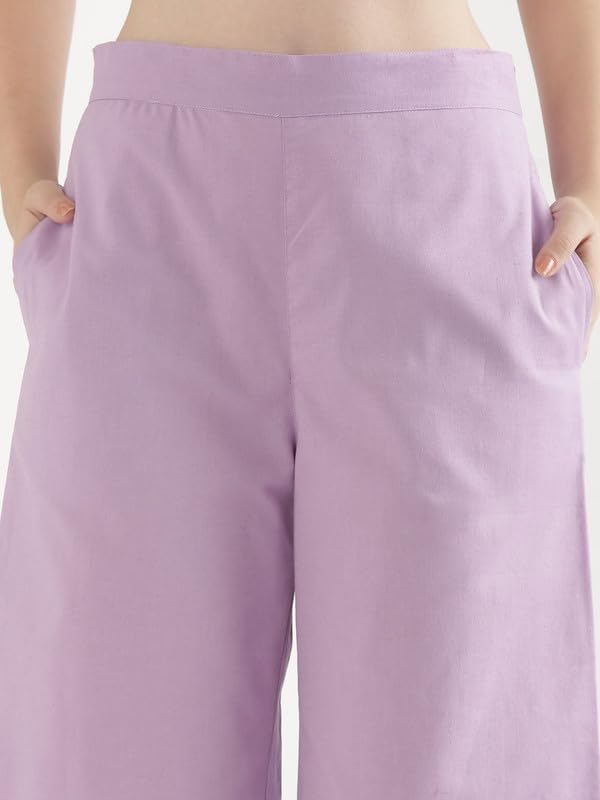 Image of SAADAA Women's Relaxed Fit Mid Rise Airy Linen Wide Leg Pants, High Waist Trousers for Formal, Casual & Office Wear