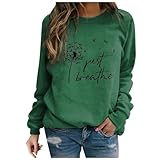 Sudaderas para mujer con estampado de diente de león, cuello redondo, manga larga, blusa básica, informal, ligera, cómoda, para Acción de Gracias, 001* Verde, M