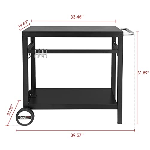 Royal Gourmet Dining Cart Table With Double-Shelf, Movable Steel Flattop Worktable, Hooks, Side Handle, Multifunctional And Commercial Pc3401B (Black) #TOP2
