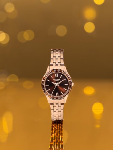 Image of Sonata Poze 6 Sidewalk Sparkle Ladies Quartz Chocolate Round Dial Women's Watch | Stainless Steel Strap Material | Watches for Women Analog - SP80134WM01