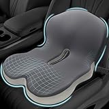 Memory Foam Seat Cushion for Sciatica & Back Pain Relief - Ergonomic Chair Pad with Adjustable Strap & Supportive Comfort Cover, Non-Slip for Car, Truck, Office Chair - Dark Gray&Light Gray