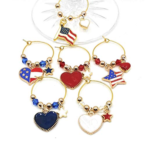 Patriotic Wine Charms, American Flag Wine Charms, Fourth Of July Wine Charms, Independence Day, Patriotic Party Supplies, Memorial Day Wine Charms, Glass Identifiers, Glass Tags - 6 Wine Charms #TOP10