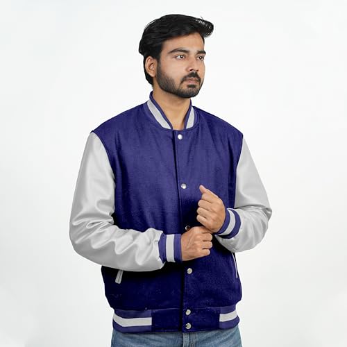 Image of Men's Fashion Varsity Jacket Causal Slim Fit Wool Letterman Baseball Bomber Jackets