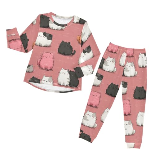 Pattern Of Cute Cats Soft Pajama Set for All Seasons,Breathable Pjs Long Sleeve Sleepwear,Comfy Loungewear 2 Piece Underwear Set 3T