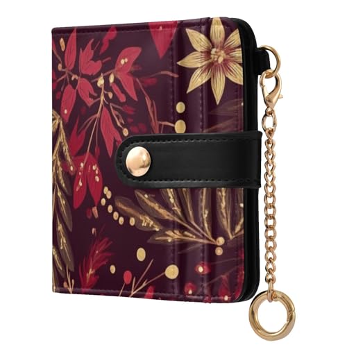 aidingzhi Elegante portafoglio pieghevole da donna in pelle PU portatile per donne ragazzi ragazze motivo floreale natalizio bordeaux