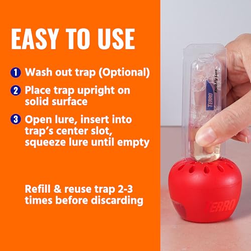 Image of TERRO Fruit Fly Trap Refills, 4 Pack Liquid Bait Replacement for Home | Food-Based Liquid Lure, Non-Staining, Fast-Acting, 180 Day Supply, No Mess, Fruit Fly Bait Indoor