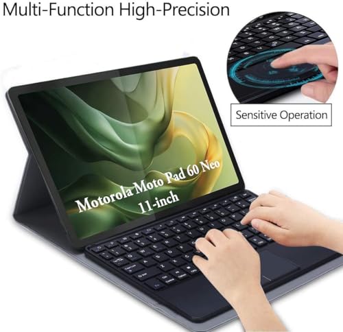 Image of HOM Tri-Fold 7-Colour Backlight Detachable Wireless Bluetooth Keyboard with Trackpad /Touchpad Tablet Cover Case for Motorola Moto Pad 60 Neo 11-inch 2025