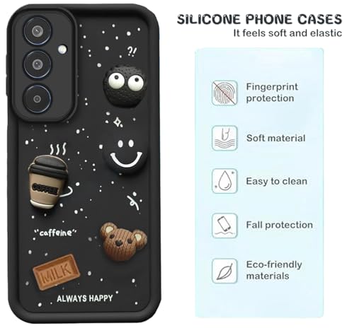 Image of GoldKart Back Case Cover Compatible for Samsung Galaxy M35 5G | Cute Fun Cartoon 3D Ball Coffee Silicone Case | Full Body Protection Back Cover for Samsung Galaxy M35 5G - Black