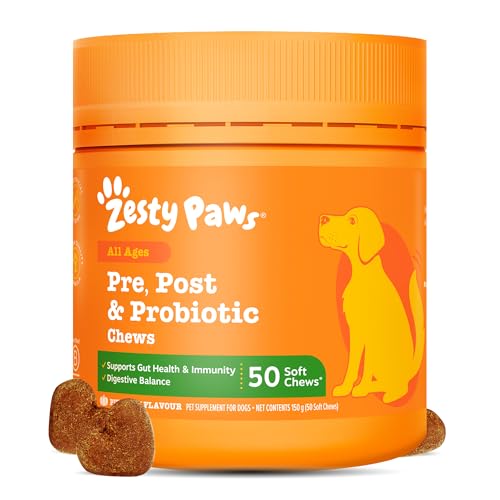 Zesty Paws Pre, Post & Probiotic Chews & Treats for Dogs, Pumpkin Flavour w/Epicor Postbiotics for Immune Support, Bacillus Subtilis & Inulin for Gut Health, All Breeds & Ages, 50 Pieces