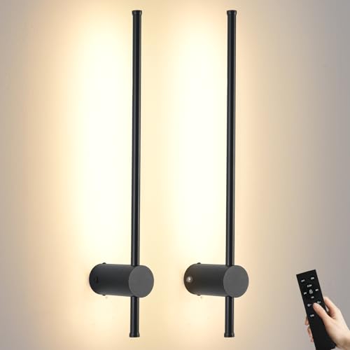 Image of LED Wireless Wall Sconce with Remote Control, Dimmable /350 Rotate /Timing /USB Rechargeable Battery Powered Indoor Wall Lamps, 23.6 inch Black Wall Lights Set of Two for Hallway, Living Room, Bedroom