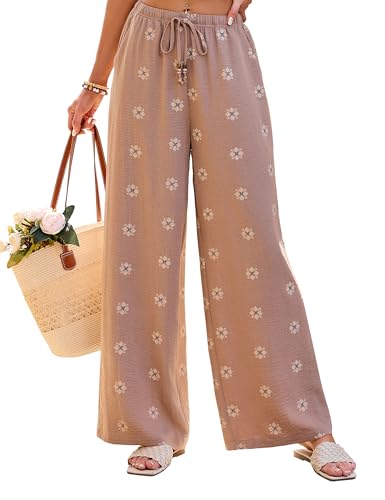 Image of Blooming Jelly Womens Boho Pants Beach Flowy Wide Leg Palazzo Pants Summer Floral Trousers Vacation Outfits