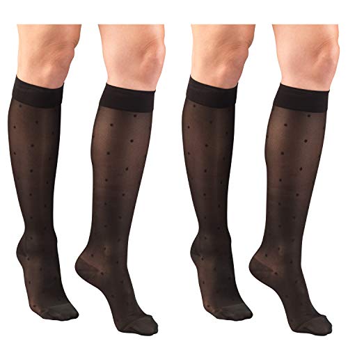 Image of Truform Compression 15-20 mmHg Sheer Knee High Stocking, Black Dot Pattern, X-Large (Pack of 2)