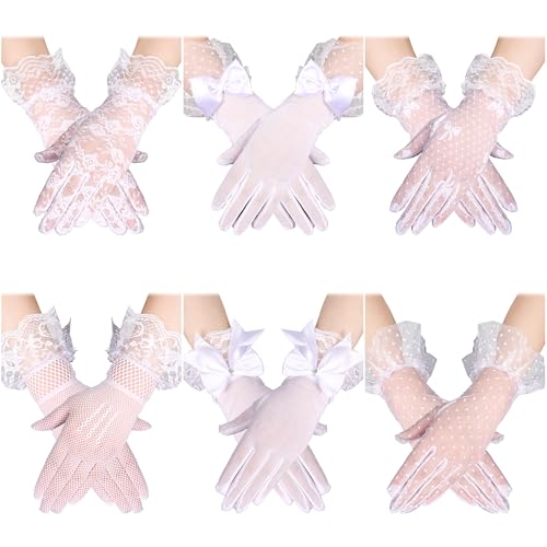 MoHern 6 Pairs Lace Gloves Women Tea Party, Gloves with Elegant Floral Design and Comfortable Fit for Ladies' Wedding Party