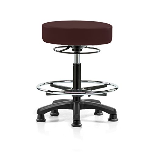 Image of Perch Stationary Life Height Adjustable Stool with Foot Ring | Medium Bench Height 20.5-28 inch | Burgundy Fabric