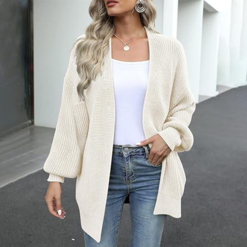 Women's Cardigan Sweaters 2025 Open Front Chunky Cardigans Lantern Long Sleeve Oversized Knit Outwear with Pocket2