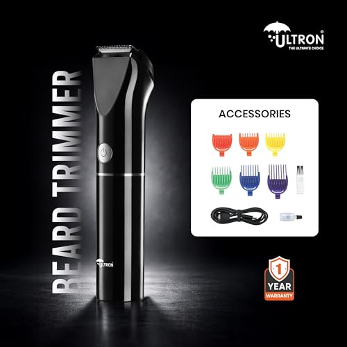 Image of ULTRON UBT01 Beard Trimmer for Men | Cordless Rechargeable Trimmer | 1200mAh Battery | Stainless Steel Blades | Type-C Fast Charging | 1 year warranty (Black)