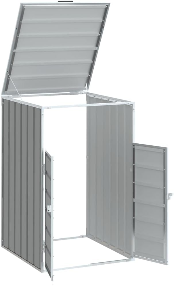 Single Wheelie Bin Shed, Wheelie Bin Storage for Single Bin, Steel Outdoor Trash Can Storage Garbage Bin Storage Shed, Gray 28.3"x31.9"x45.3" Steel,-623