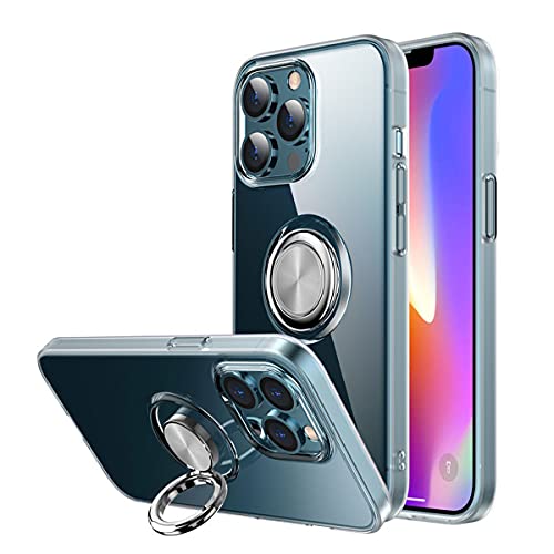 Funda Compatible con iPhone 12 Pro MAX, Carcasa Transparente Silicona con Anillo Metal Soporte Magnético Coche Anti-arañazos Anti-gloples Clear Cover, Claro Cover