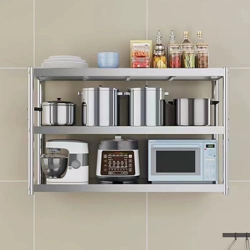 Estantes de acero inoxidable para montaje en pared，estante de almacenamiento de 3 niveles para horno microondas，especiero estante de cocina comercial，estantería flotante para restaurante(150x30x75cm)