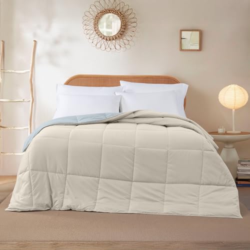 Image of Modern Threads Down Alternative Reversible Comforter Beige /Light Blue Queen